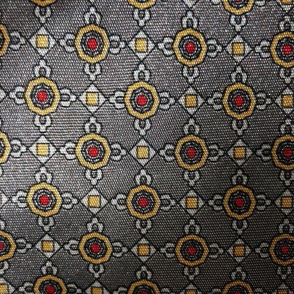 Roma Italian Silk Medallion Tie in Silver Gray Red Gold White - Picture 7 of 8